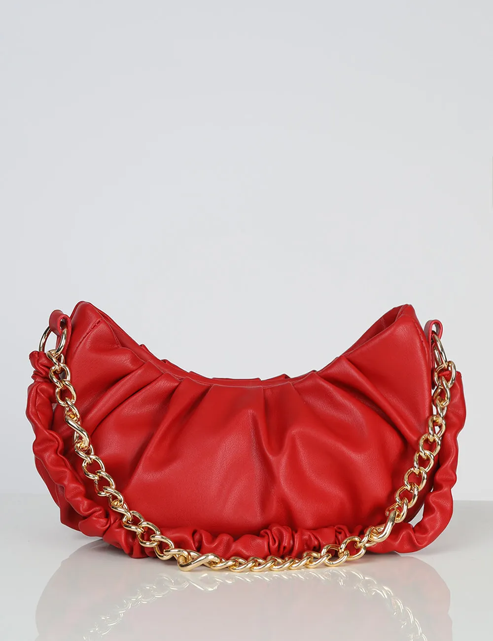 The Livy Red Grain Pu Chain Shoulder Bag