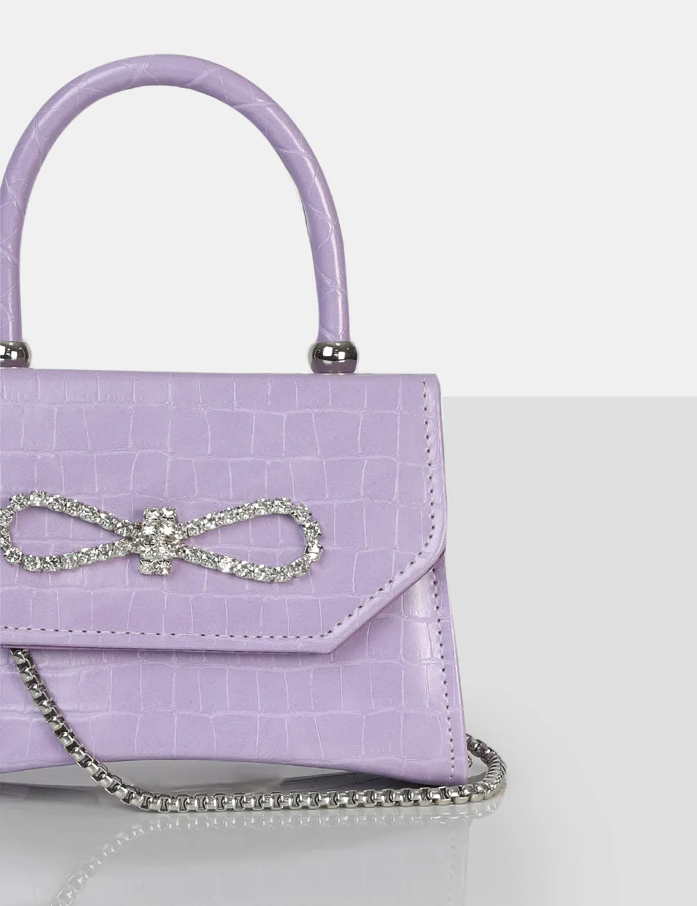 The Lore Lilac Croc Diamante Bow Grab Bag