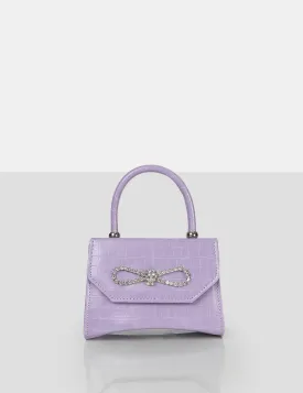 The Lore Lilac Croc Diamante Bow Grab Bag