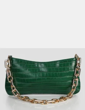 The Sadie Green Croc Chain Detail Shoulder Bag