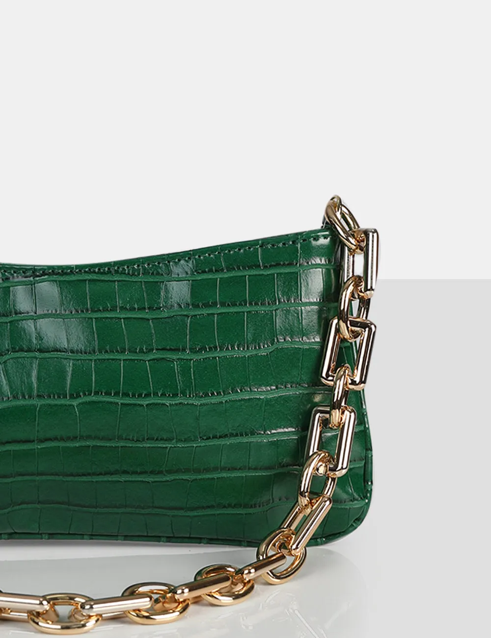 The Sadie Green Croc Chain Detail Shoulder Bag