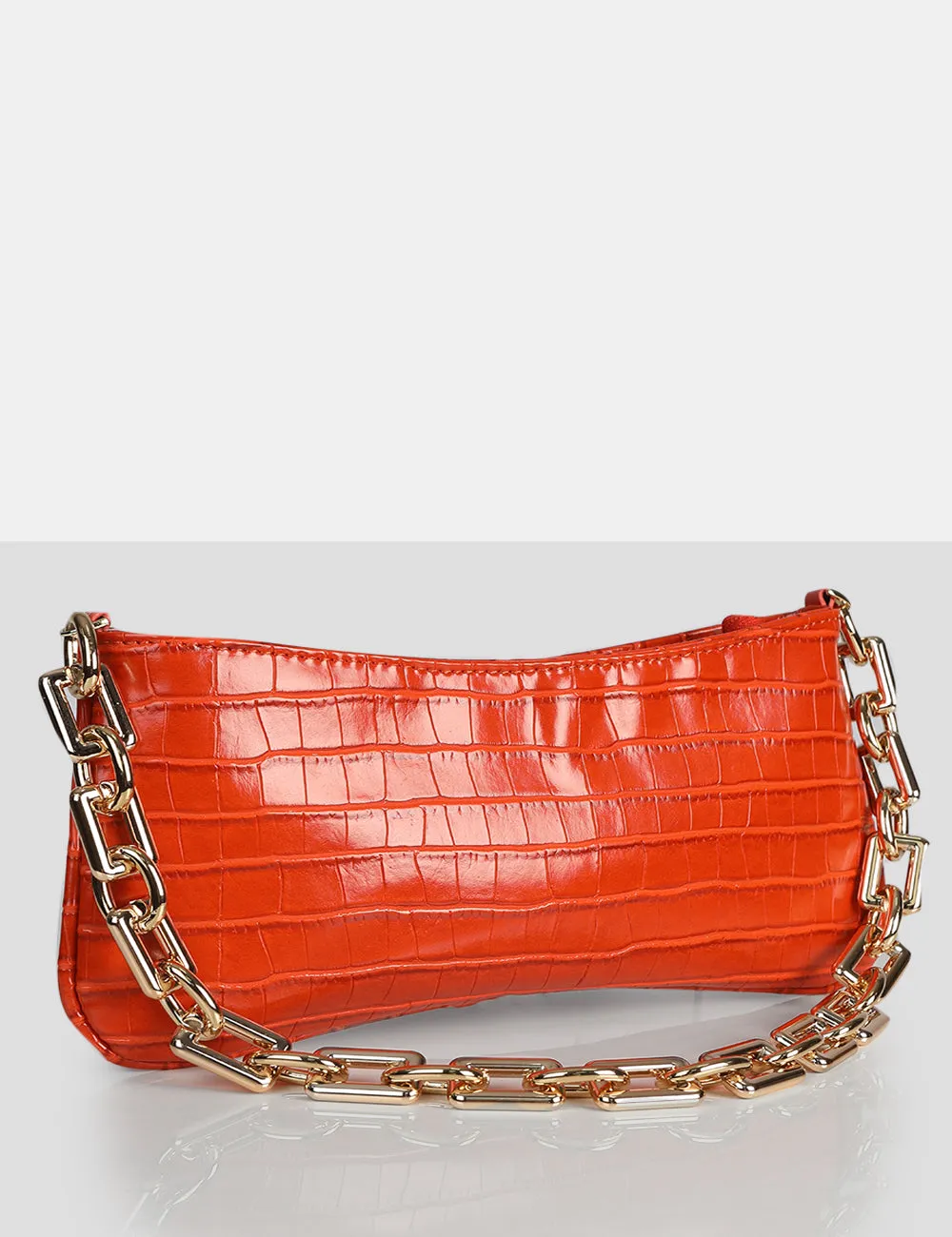 The Sadie Orange Croc Chain Detail Shoulder Bag