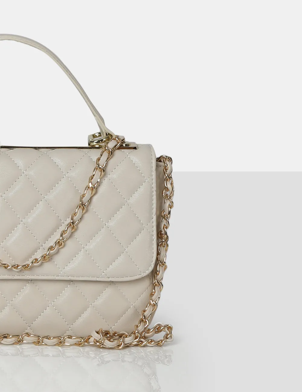 The Vienna Ecru Quilted Silver Detailing Crossbody Shoulder Handbag