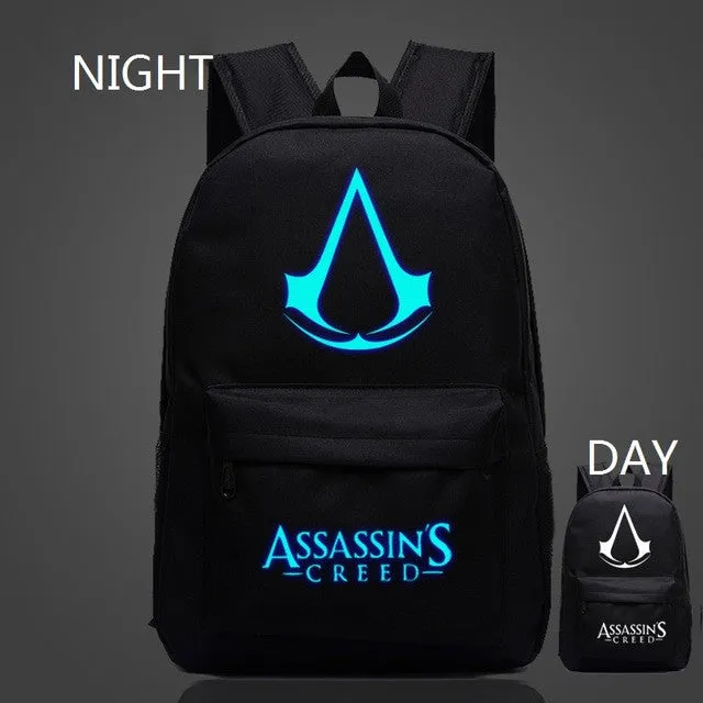 VEEVANV 2016 New Design Assassins Creed Backpacks Luminous 5 Colors Backpack Canvas Printing School Bags For Teenagers Backpack