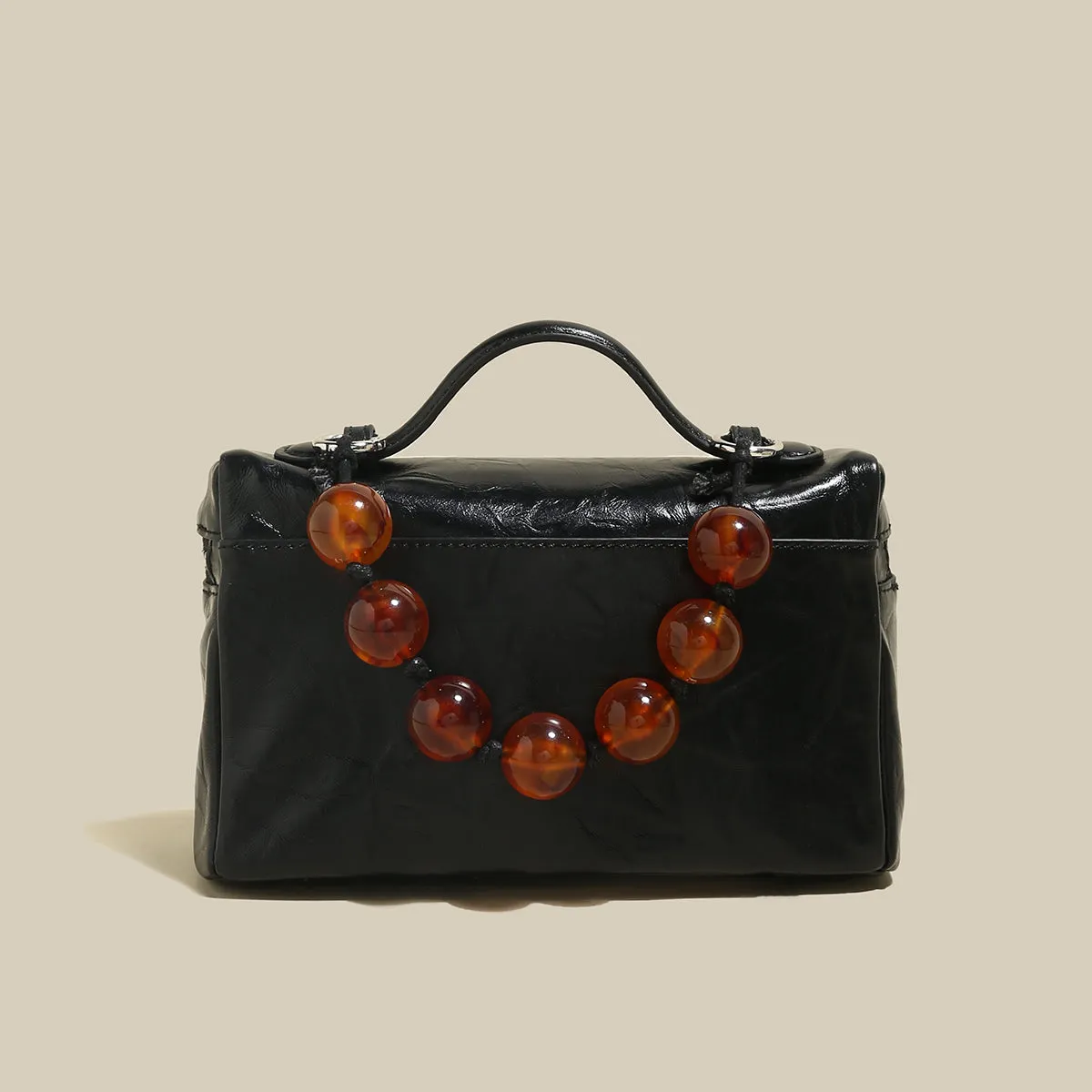 Vintage Vanity Shoulder Bag with Resin Bead Strap