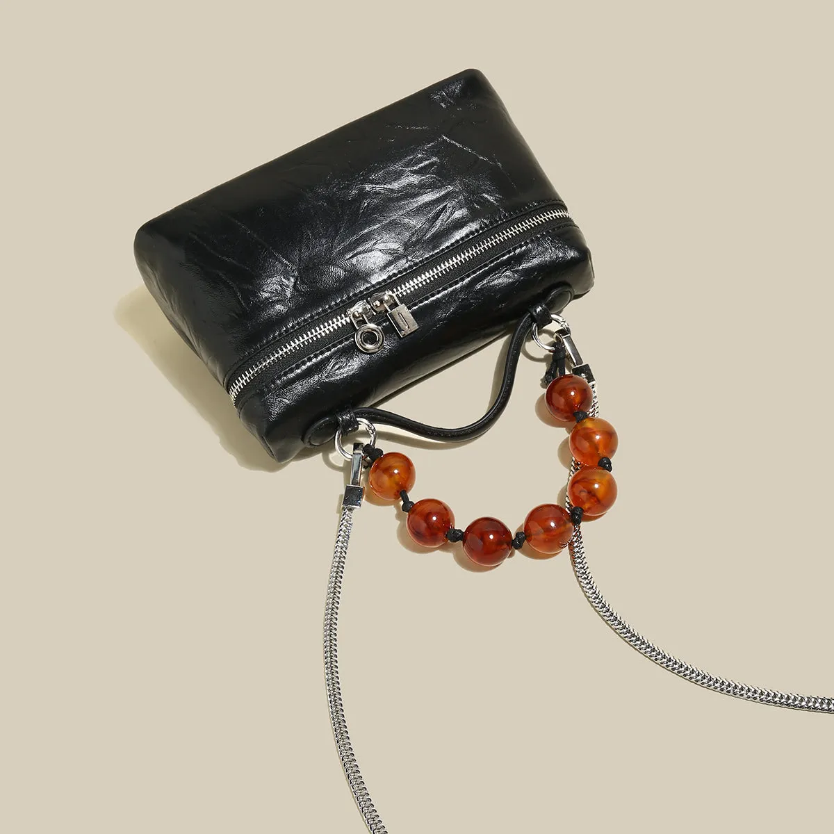 Vintage Vanity Shoulder Bag with Resin Bead Strap