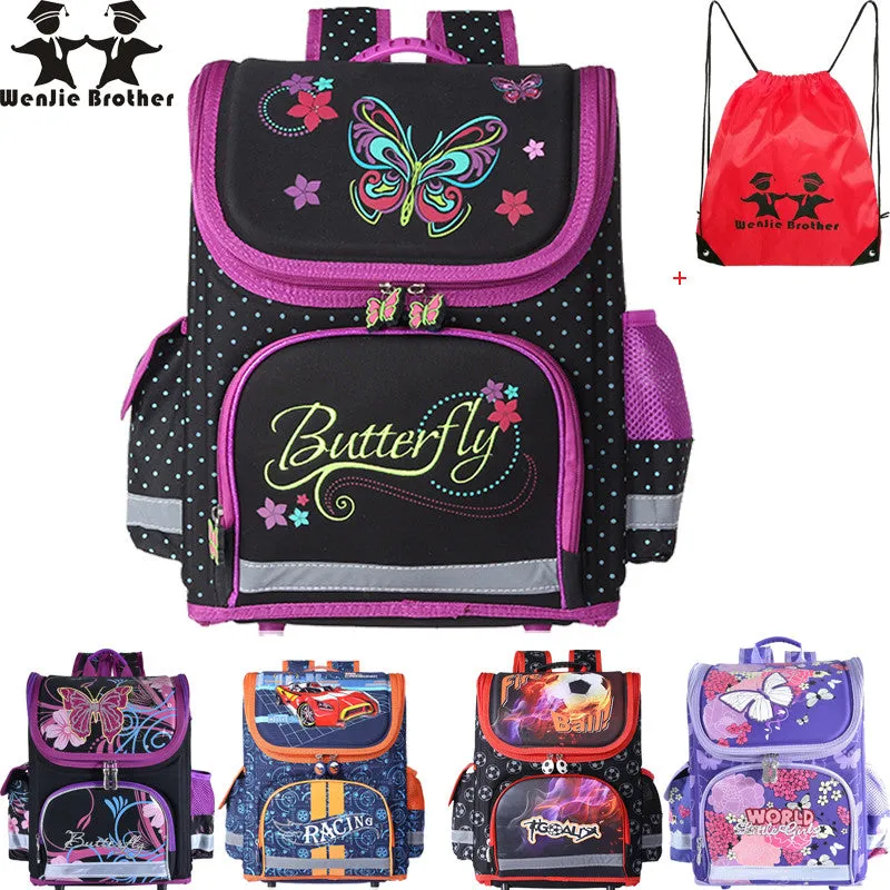 wenjie brother Kids butterfly Schoolbag Backpack EVA Folded Orthopedic Children School Bags For Boys and girls Mochila Infantil