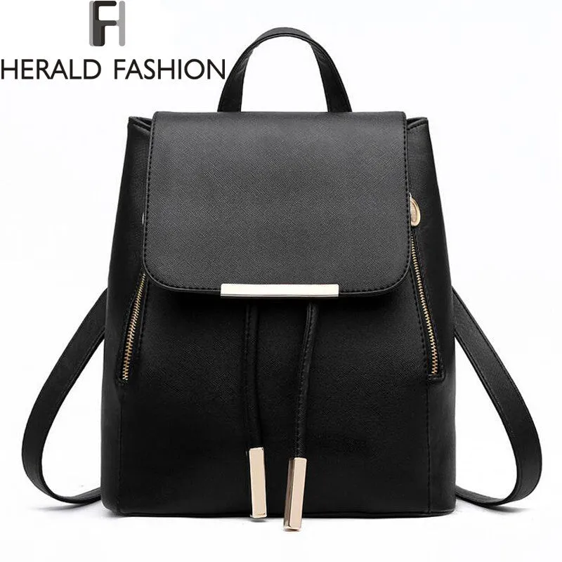 Women Backpack High Quality PU Leather Mochila Escolar School Bags For Teenagers Girls Top-handle Backpacks Herald Fashion