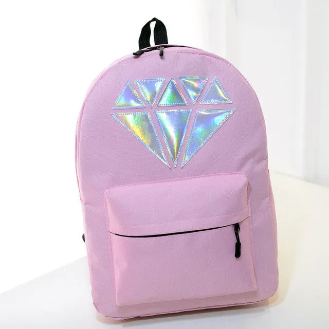 Women Canvas Backpack School Bags Holographic Silver Diamond Solid Teenage Girls Female Men Laptop Sale waterproof brand Mochila