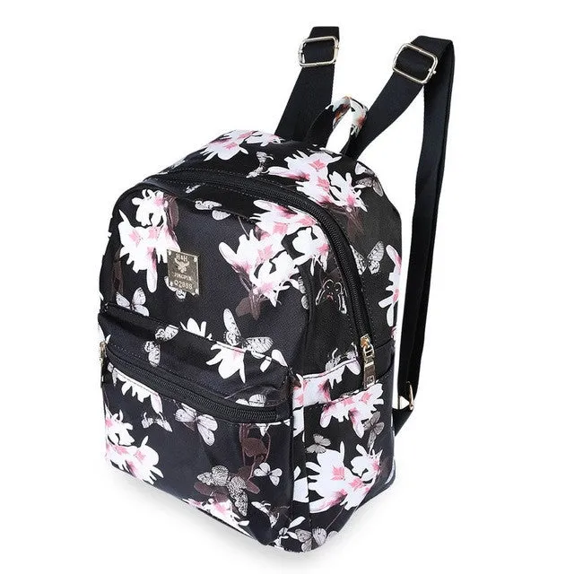 Women Cute School Bags Backpack Mini 2016 Fashion Back Pack Floral Printing Black Small PU Leather Backpack For Teenagers Girls