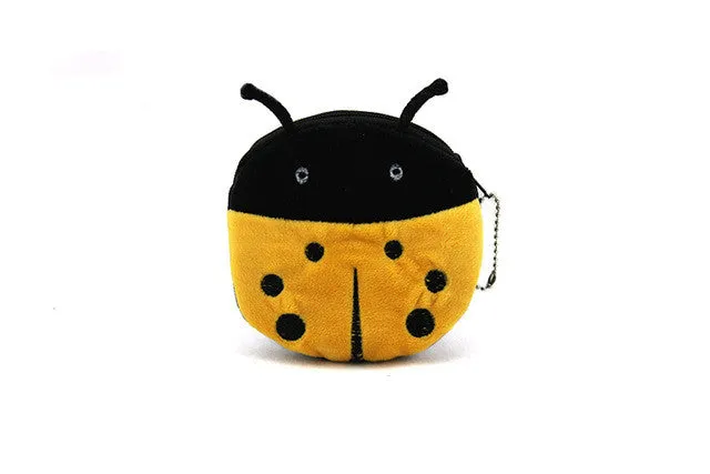 YIYOHI 2016 Hot Sale Kawaii Cartoon Beetles/Owl / BeesChildren Plush Coin Purse Zip Change Purse Wallet Kids Girl Women For Gift