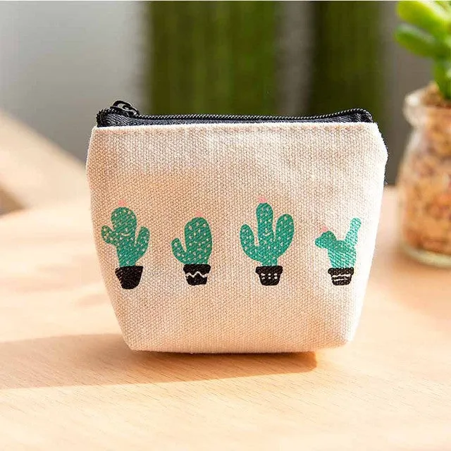 YIYOHI Canvas Simple Cactus Cute Style Beautiful Grils Zipper Plush Square Coin Bag Purse Kawaii Children Bag Women Mini Wallets