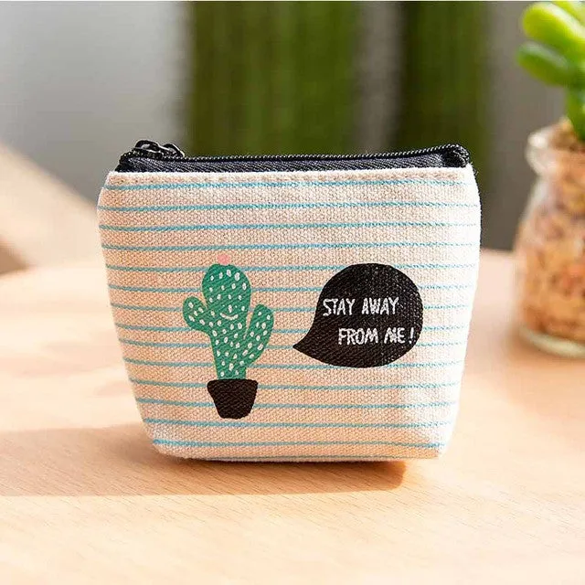 YIYOHI Canvas Simple Cactus Cute Style Beautiful Grils Zipper Plush Square Coin Bag Purse Kawaii Children Bag Women Mini Wallets