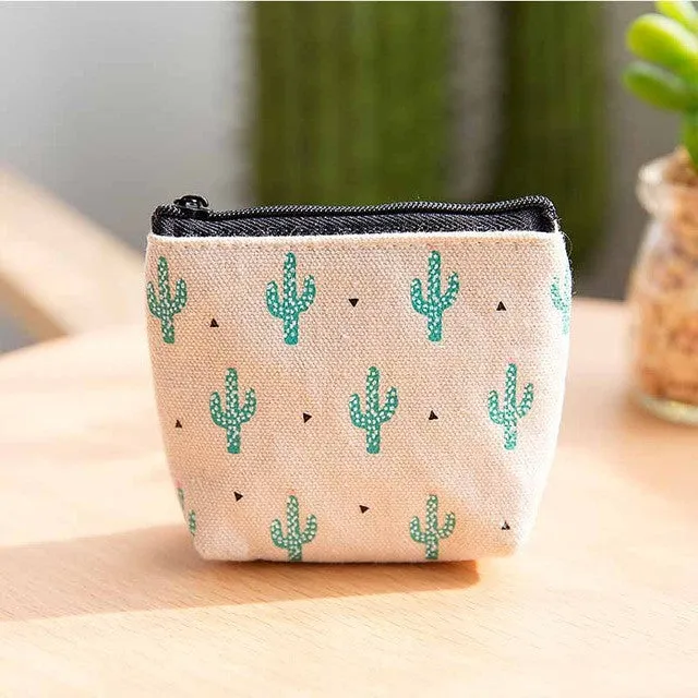 YIYOHI Canvas Simple Cactus Cute Style Beautiful Grils Zipper Plush Square Coin Bag Purse Kawaii Children Bag Women Mini Wallets