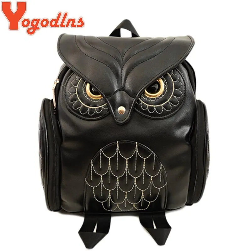 Yogodlns Fashion Women Backpack Newest Stylish Cool Black PU Leather Owl Backpack Female Hot Sale Women shoulder bag school bags