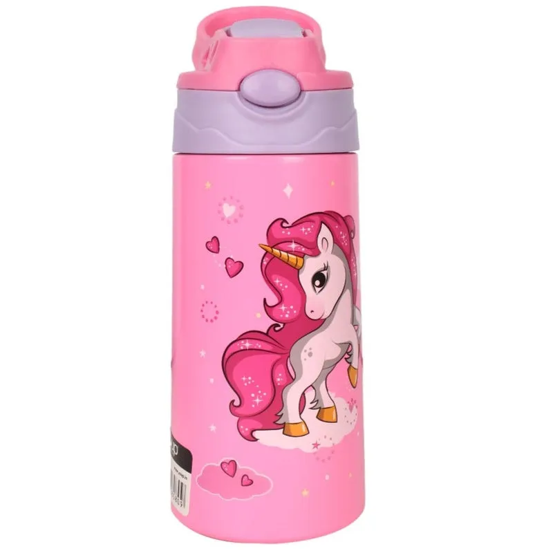 Youp Stainless steel insulated pink color Unicorn theme kids anti-dust sipper bottle TINKLER - 400 ml