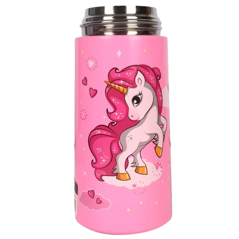 Youp Stainless steel insulated pink color Unicorn theme kids anti-dust sipper bottle TINKLER - 400 ml